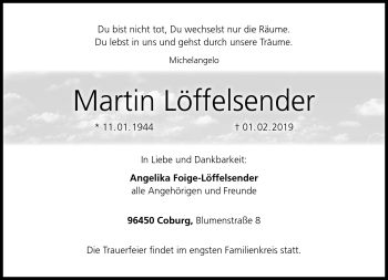 Traueranzeige von Martin Löffelsender von Neue Presse Coburg
