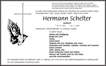 Traueranzeige von Hermann Schelter von Frankenpost