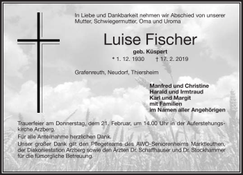 Traueranzeige von Luise Fischer von Frankenpost
