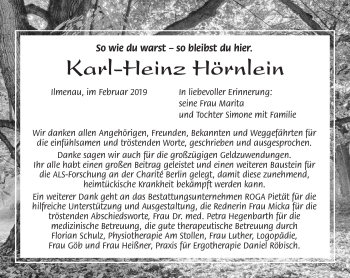 Traueranzeige von Karl-Heinz Hörnlein von Südthüringer Presse