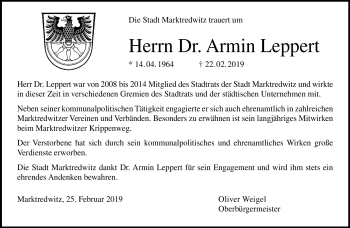 Traueranzeige von Armin Leppert von Frankenpost