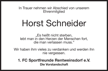 Traueranzeige von Horst Schneider von Neue Presse Coburg