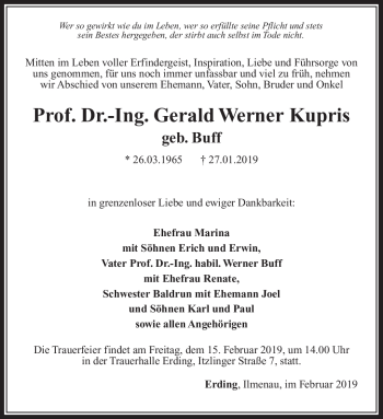 Traueranzeige von Prof. Dr.-Ing. Gerald Werner Kupris von Südthüringer Presse