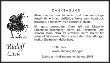 Traueranzeige von Rudolf Luck von Südthüringer Presse