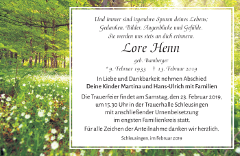 Traueranzeige von Lore Henn von Südthüringer Presse