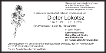 Traueranzeige von Dieter Lokotsz von Frankenpost