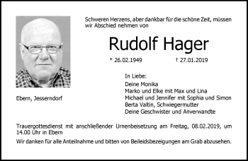 Traueranzeige von Rudolf Hager von Neue Presse Coburg