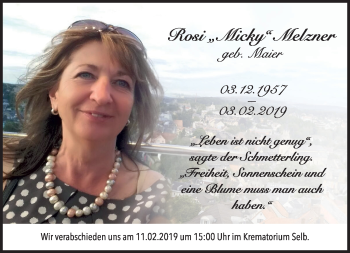 Traueranzeige von Rosi Melzner von Frankenpost