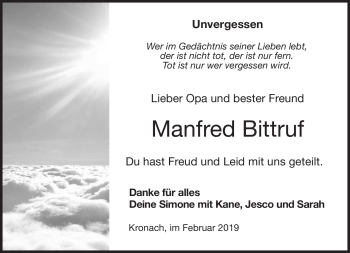 Traueranzeige von Manfred Bittruf von Neue Presse Coburg