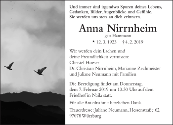 Traueranzeige von Anna Nirrmheim von Frankenpost