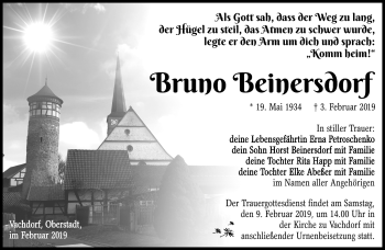 Traueranzeige von Bruno Beinersdorf von Südthüringer Presse