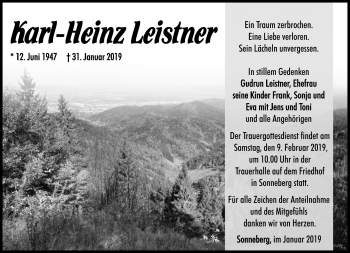 Traueranzeige von Karl-Heinz Leistner von Südthüringer Presse