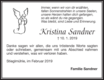 Traueranzeige von Kristina Sandner von Frankenpost