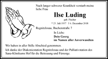 Traueranzeige von Ilse Luding von Frankenpost