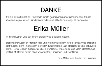 Traueranzeige von Erika Müller von Neue Presse Coburg