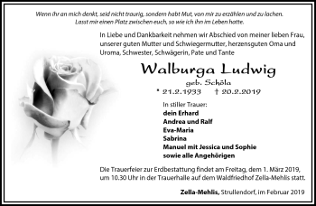 Traueranzeige von Walburg Ludwig von Südthüringer Presse
