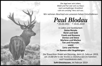 Traueranzeige von Paul Blodau von Südthüringer Presse