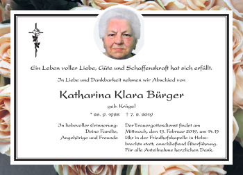 Traueranzeige von Katharina Klara Bürger von Frankenpost