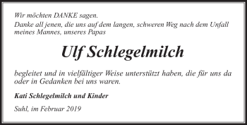 Traueranzeige von Ulf Schlegelmilch von Südthüringer Presse