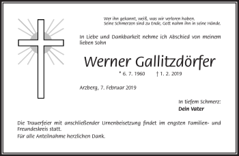 Traueranzeige von Werner Gallitzdörfer von Frankenpost