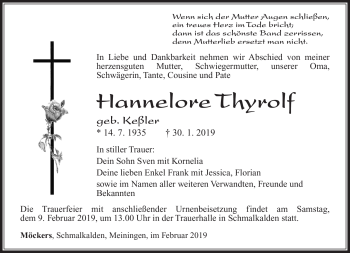 Traueranzeige von Thea Henkel von Südthüringer Presse