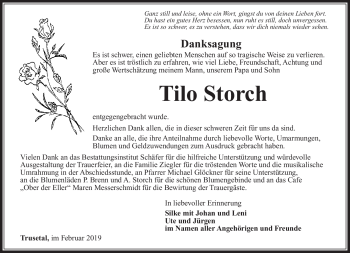 Traueranzeige von Tilo Storch von Südthüringer Presse