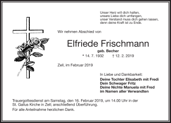 Traueranzeige von Elfriede Frischmann von Frankenpost