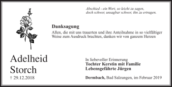 Traueranzeige von Adelheid Storch von Südthüringer Presse