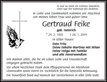Traueranzeige von Gertraud Feike von Frankenpost