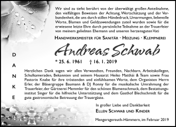 Traueranzeige von Andreas Schwab von Südthüringer Presse