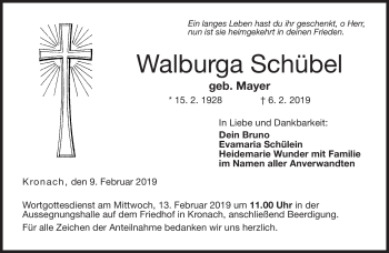 Traueranzeige von Walburga Schübel von Neue Presse Coburg