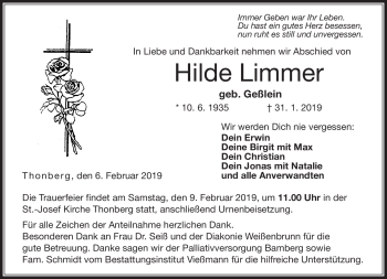 Traueranzeige von Hilde Limmer von Neue Presse Coburg