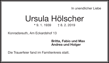 Traueranzeige von Ursula Hölscher von Frankenpost