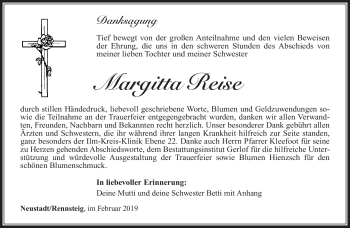 Traueranzeige von Margitta Reise von Südthüringer Presse