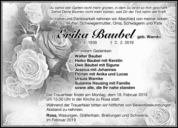 Traueranzeige von Erika Baubel von Südthüringer Presse