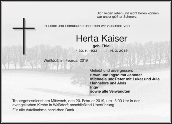 Traueranzeige von Herta Kaiser von Frankenpost