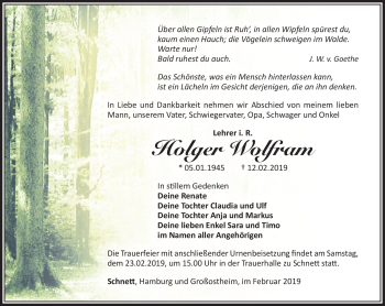 Traueranzeige von Holger Wolfram von Südthüringer Presse