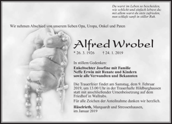 Traueranzeige von Alfred Wrobel von Südthüringer Presse