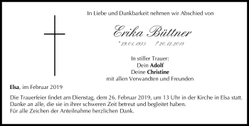 Traueranzeige von Erika Büttner von Neue Presse Coburg