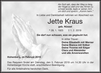 Traueranzeige von Jette Kraus von Frankenpost