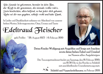 Traueranzeige von Edeltraud Fleischer von Südthüringer Presse