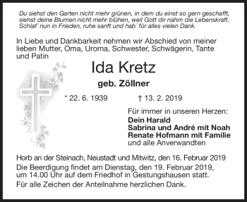 Traueranzeige von Ida Kretz von Neue Presse Coburg