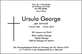 Traueranzeige von Ursula George von Frankenpost