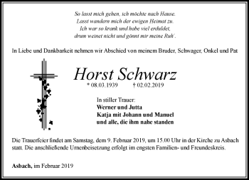 Traueranzeige von Horst Schwarz von Südthüringer Presse