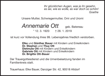 Traueranzeige von Annemarie Ott von Neue Presse Coburg