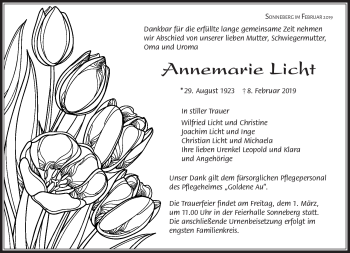 Traueranzeige von Annemarie Licht von Südthüringer Presse