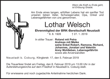 Traueranzeige von Lothar Welsch von Neue Presse Coburg