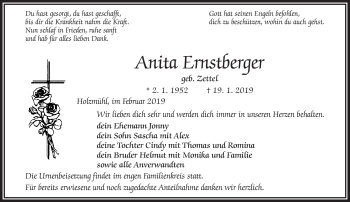 Traueranzeige von Anita Ernstberger von Frankenpost