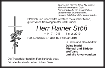 Traueranzeige von Ranier Süß von Frankenpost