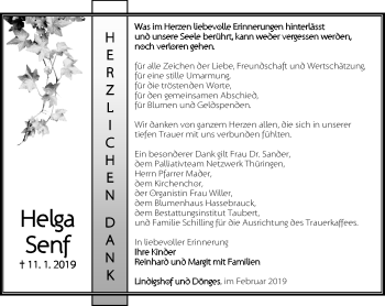 Traueranzeige von Helga Senf von Südthüringer Presse